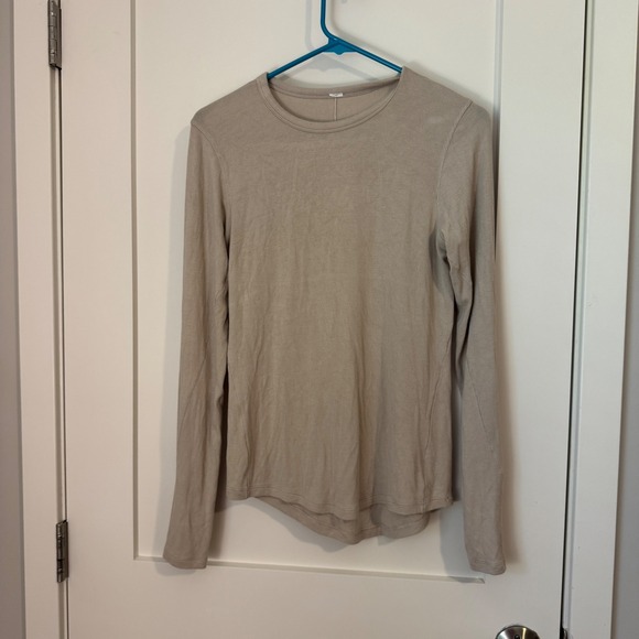 Lululemon Tops - Lululemon Womens Ribbed Long Sleeve Crew Neck Top Beige Tan Curved Hem